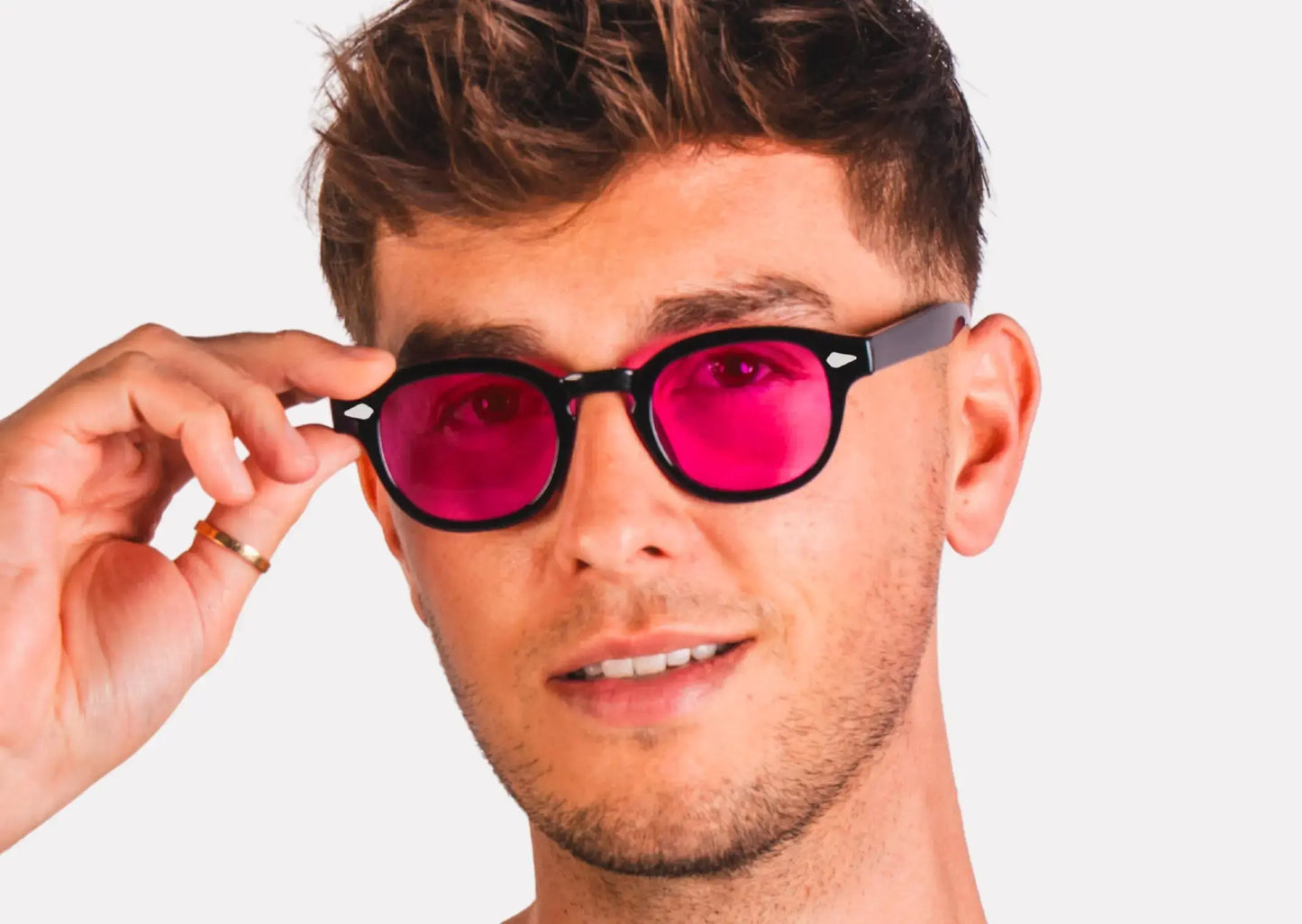 "Lunettes Homme  – Lunettes montures noires à verres roses"