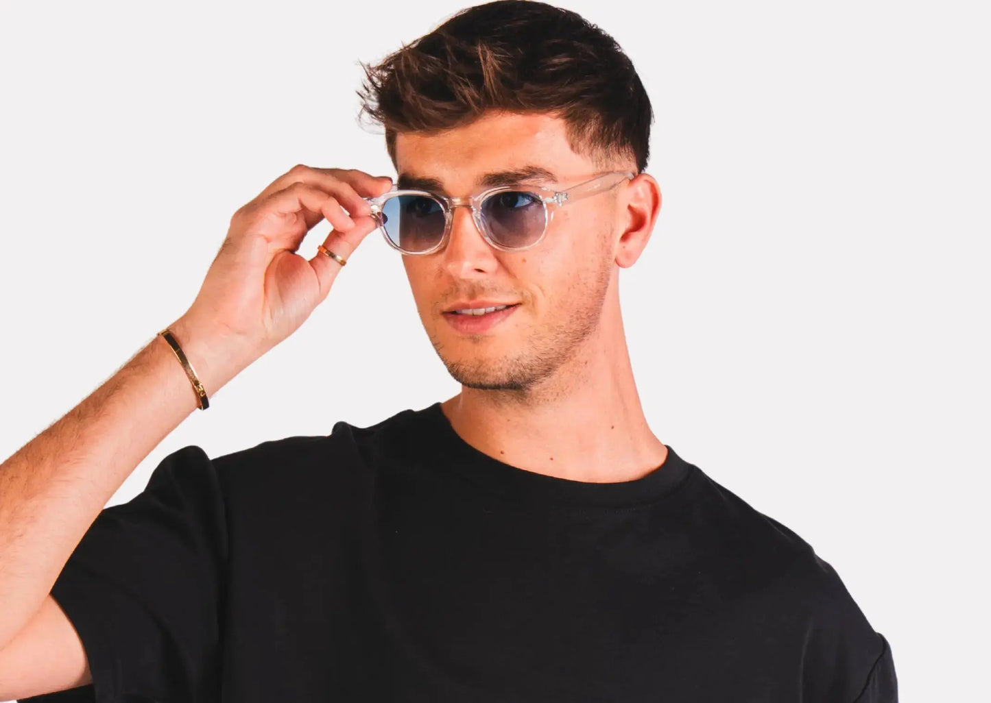 "Lunettes homme– monture transparentes à verres bleus"